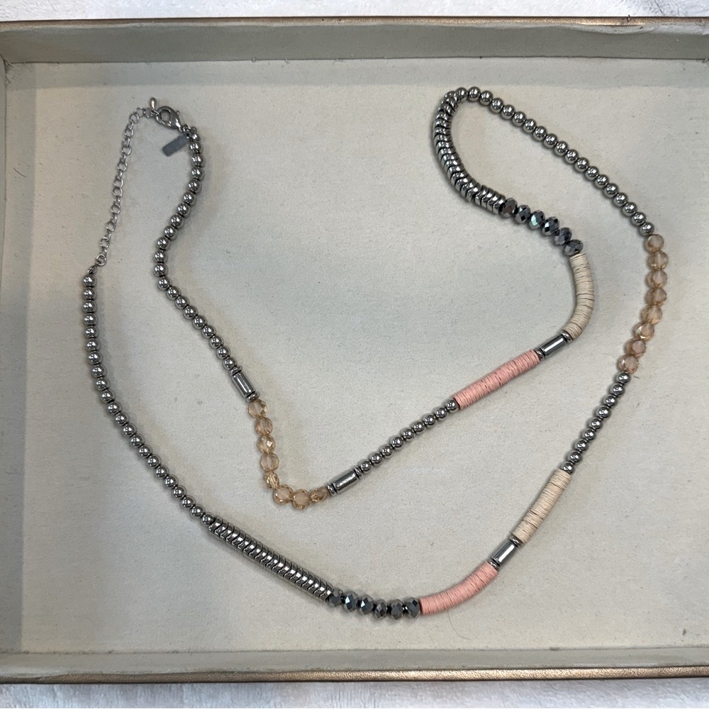 Cookie Lee, Silver and Pink Beaded Necklace